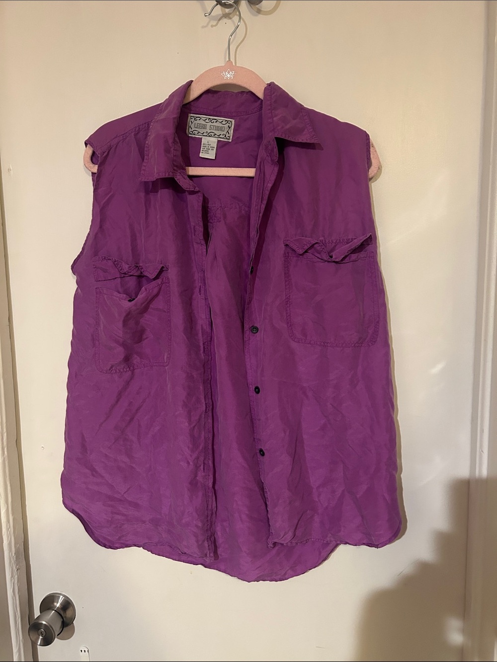 St. John's Bay Sleeveless Button-Front Purple Shirt